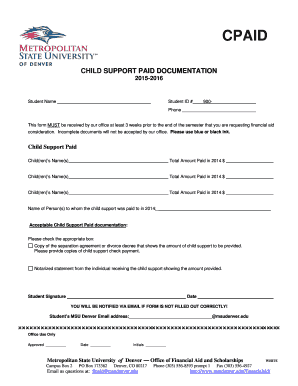 Child Support Paid Documentation Form
