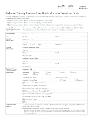 Radiation Therapy Treatment Notification Form