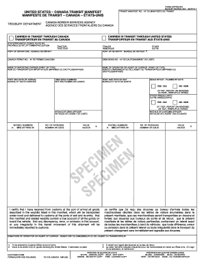 US-Canada Transit Manifest Form