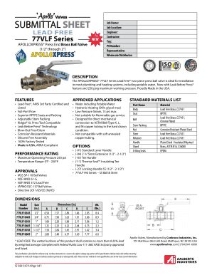 Apollo 77VLF Series Lead Free Ball Valve Specification
