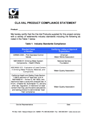 Cla-Val Product Compliance Statement