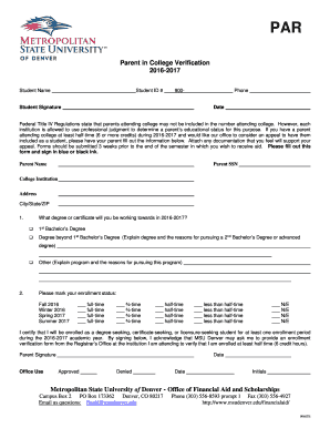 Parent in College Verification Form