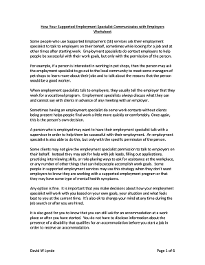 Supported Employment Specialist Communication Worksheet