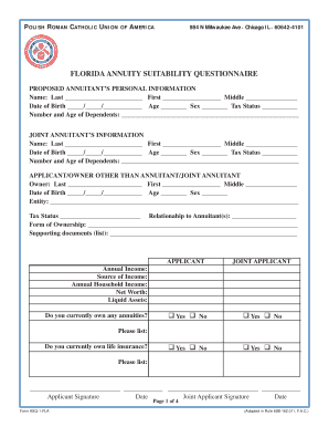 Florida Annuity Suitability Questionnaire