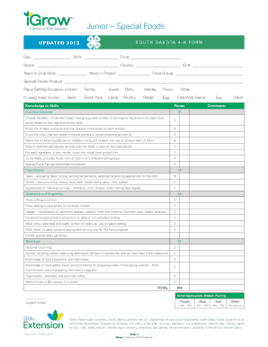 4-H Special Foods Judging Form