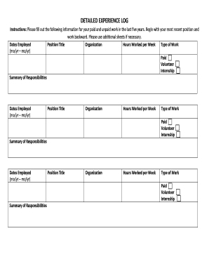 Resume and Experience Log