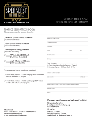 Advance reservation form - Berkeley Repertory Theatre - berkeleyrep