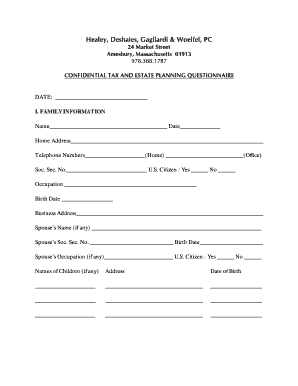 Confidential Tax and Estate Planning Questionnaire