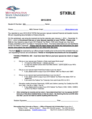 2015-2016 Financial Aid Taxable Income Worksheet