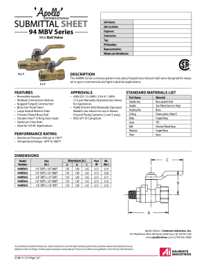94MBV Series Ball Valve Specification