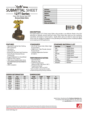 Apollo 127T Series Globe Valve Specification