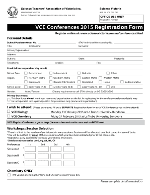 VCE Conferences 2015 Registration Form