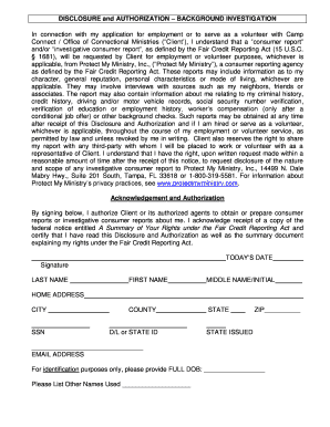 Disclosure and Authorization Background Investigation