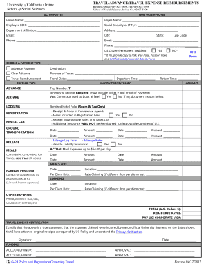 University of California Travel Expense Reimbursement Form