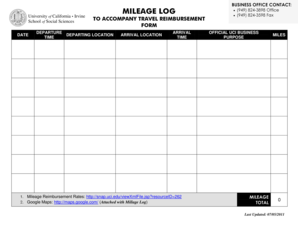 Mileage log template for taxes - BUSINESS OFFICE CONTACT MILEAGE LOG - economics uci