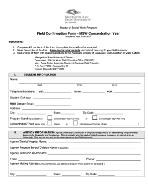 MSW Concentration Field Confirmation bFormb 2016-17 - Metropolitan bb