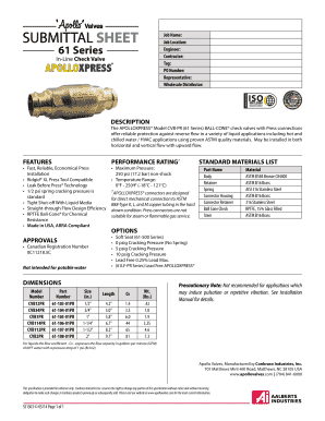 ApolloXpress Model CVB-PR Check Valve Specification