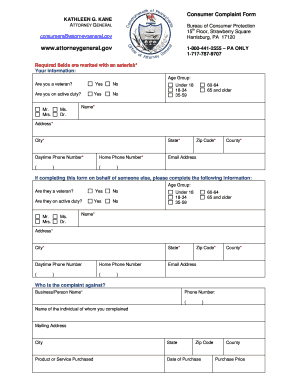 Pennsylvania Consumer Complaint Form