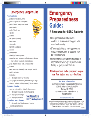Emergency Supply List for ESRD Patients
