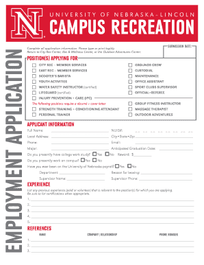 University of Nebraska Campus Recreation Employment Application