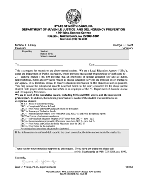 North Carolina Student Records Request Form