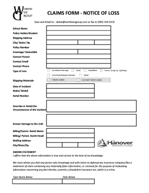 Claims Form - Notice of Loss