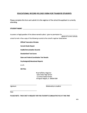 Educational Record Release Form for Transfer Students