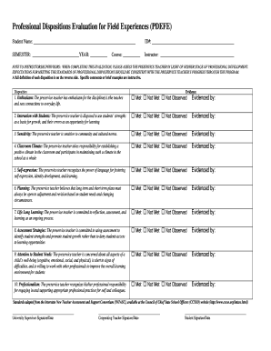 Professional Dispositions Evaluation for Field Experiences