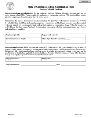 Colorado Medical Certification Form