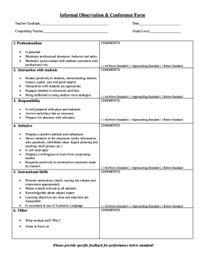 Teacher Candidate Observation Form