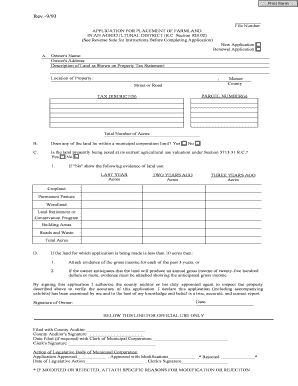 Application for Placement of Farmland in an Agricultural District