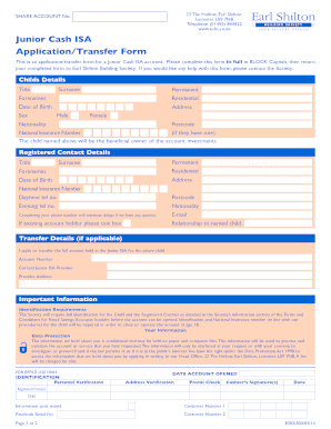 Junior Cash ISA Application Form