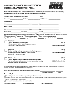 Black Hills Power Appliance Service Protection Application