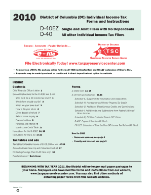 DC D-40EZ Individual Income Tax Form
