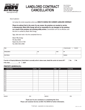 Black Hills Energy Landlord Contract Cancellation