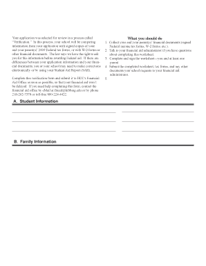 2010-2011 Verification Worksheet Dependent
