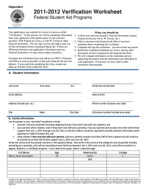 2011-2012 Verification Worksheet