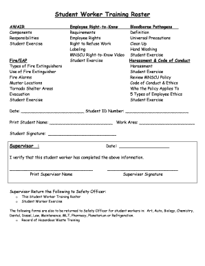 Student Worker Training Roster