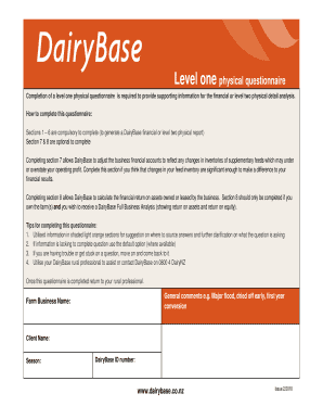 DairyBase Level One Physical Questionnaire
