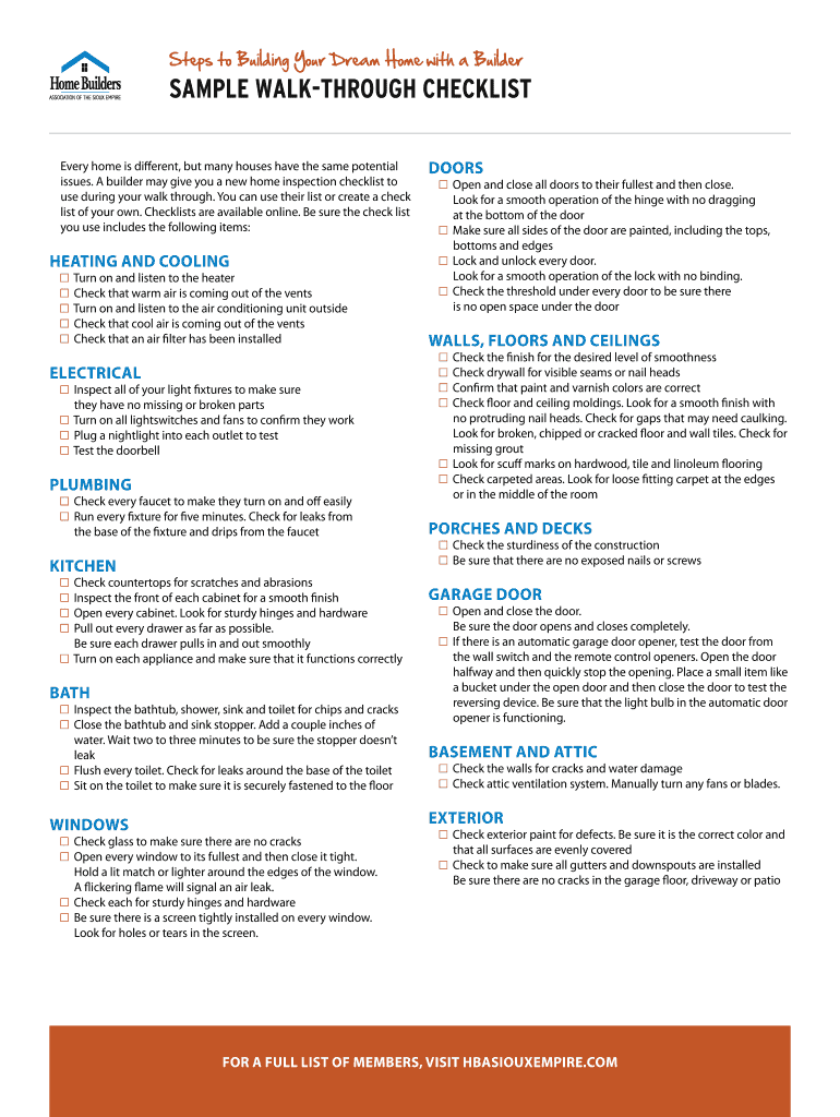 Fillable Online SAMPLE WALK-THROUGH CHECKLIST Fax Email Print - pdfFiller