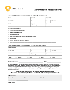 Ambrose University Information Release Form