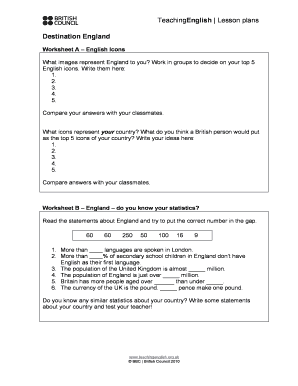 England Lesson Plans Worksheet