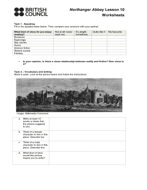 Northanger Abbey Lesson 10 Worksheet