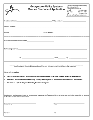 Georgetown Utility Service Disconnect Application