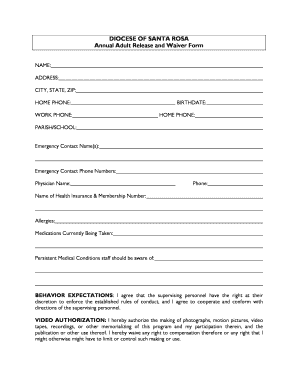 Annual Adult Release and Waiver Form