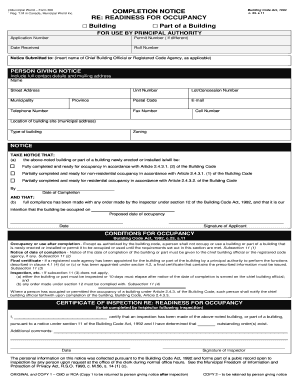 Canada Building Code Act Completion Notice