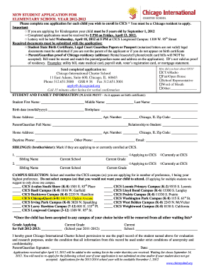 New Student Application for Chicago International Charter School
