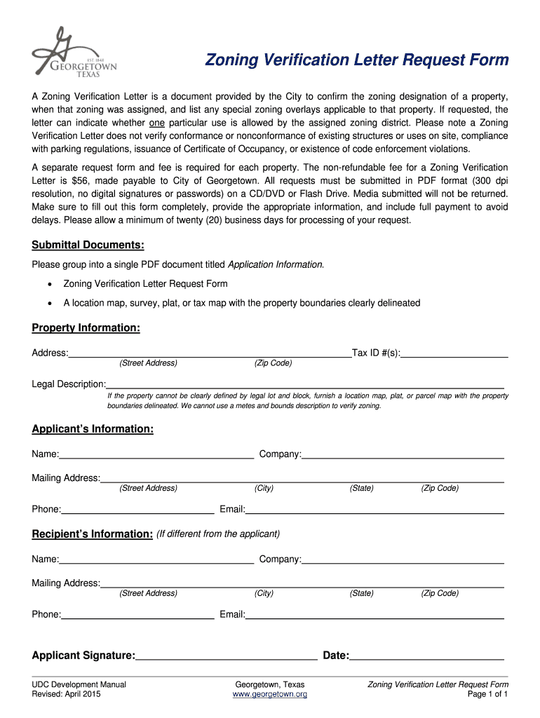 Fillable Online udc 20 Zoning Verification Letter Request