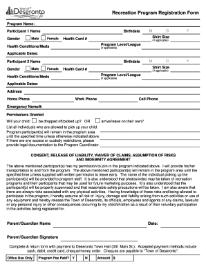 Recreation Program Registration Form
