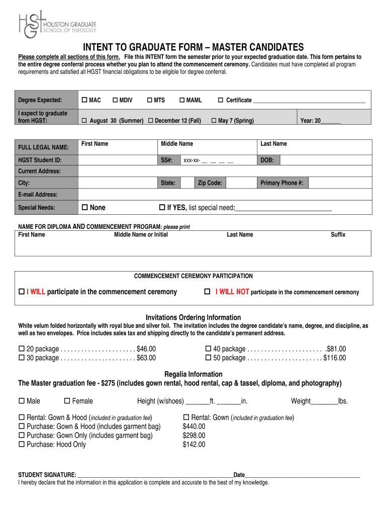 Fillable Online hgst INTENT TO GRADAUTE FORM HGST Fax Email Print pdfFiller
